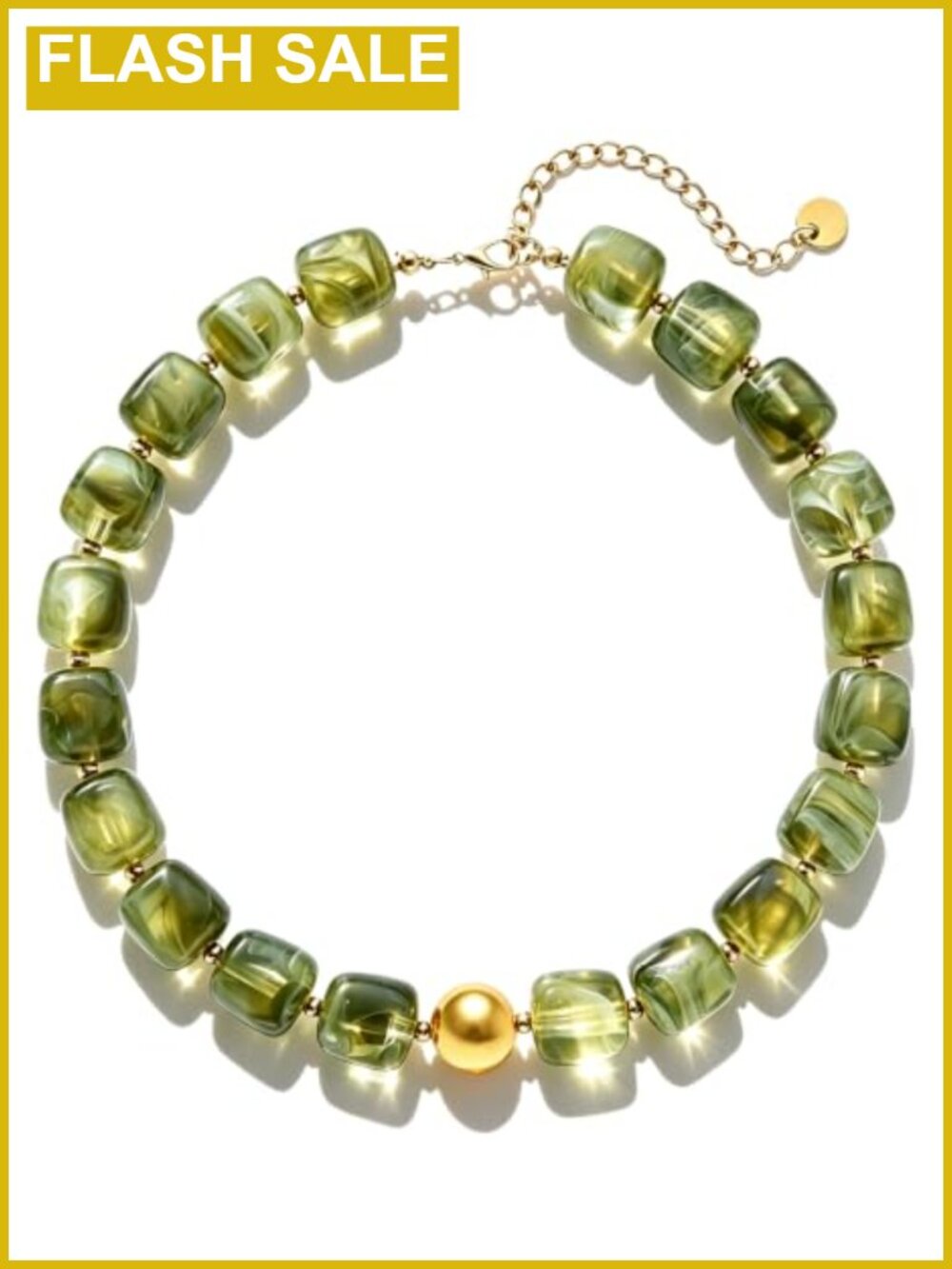 Chunky Beaded Resin Necklace Handmade Square Bead Boho Statement Women